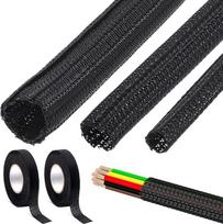 Tanstic 5Pcs 3/4+1/2+1/4 Inch Braided Cable Sleeve with Wire Loom Harness Tape, Cord Protector Wire Loom Tubing Cable Sleeve Split Sleeving Braided Sleeving for Computer USB Audio Video Cable