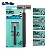 „Gilltte Super Blue Razor“ nerūdijančio plieno skutimosi peiliukai vyrams Veido plaukų priežiūra Tiesus skustuvas 1 skustuvo laikiklis 1 skustuvo peiliukas + 5 peiliukai