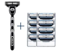 Originalus Gillette Mach 3 Straight Barzdas Barzdasktuvas 1 laikiklis su 1 peiliu + 8 keičiamais peiliukais