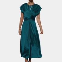 Sleeveless Satin Wedding Party Dress with Lace-up Waist and Ruffle Hem XXL