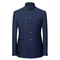 Vyriškas vientisos spalvos stovo apykaklės kostiumas kiniškas Slim Fit švarkas Vyriškas Zhongshan kostiumas Striukė Kiniškas tunikos kostiumas vientisas S safyras