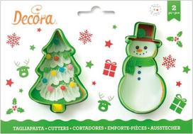 "Decora" 0255069 2 kalėdinių eglučių ir sniego senio pjaustytuvų rinkinys, plastikinis, žalias