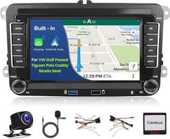 "Inefala" automobilinis radijas, skirtas "VW Golf 5 6 Passat Tiguan Polo Caddy Skoda Seat", "Android 15 2G + 64G", "Wireless Carplay" ir "Android Car", 2 DIN radijo imtuvas su GPS/WiFi/Bluetooth/USB/RDS/FM mikrofonu, atbulinės eigos kamera