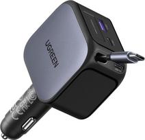 UGREEN Nexode 145 W cigarečių žiebtuvėlio išplečiamas automobilinis įkroviklis 100 W USB-C, integruotas ir išplečiamas USB-C kabelis 4-in-1 automobiliniai priedai Greitas įkrovimas 12 V iPhone 16/MacBook/iPad/Galaxy S25/GPS ir kt.