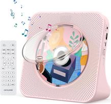 Gueray Portable CD Player with Bluetooth Desktop CD Player for Home Built-in Double HiFi Speakers AUX Headphone Jack FM Radio Boombox with Remote Control USB Port LCD Display (Pink)