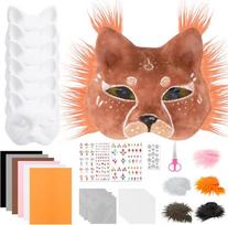 KISPATTI DIY Therian kaukė, 6 Stück Katzenmaske zum Bemalen Mit für Kinder Erwachsene, Edelstein Aufkleber und Eye Mesh für Maskerade, Cosplay, Halloween, Karneval