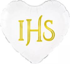 IHS širdelės formos folinis balionas, baltas ir auksinis, 45 cm