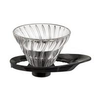 "Hario V60" stiklinis lašintuvas 01 - juodas, su šaukšteliu