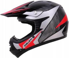 Vaikiškas motokroso BMX šalmas ZORAX XS (47-48 cm) – raudonas ir sidabrinis – ECE 22.06