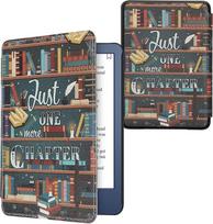 kwmobile Flip Case Compatible with Amazon Kindle (2022/2024) Case - eReader Case - Library Theme Multicoloured