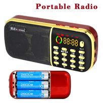 3 baterijų nešiojamas MP3 mini stereo radijo prijungiamas garsiakalbis LED ekranas su žibintuvėliu pagyvenusių žmonių muzikos grotuvas auksas