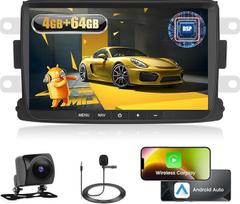 "Fuluku" 4+64G "Android" automobilinis radijas "Renault Dacia Duster Sandero Dokker Logan Lodgy Captur" su belaidžiu "Carpaly" ir "Android Car", 8 colių IPS jutiklinio ekrano radijas su "Bluetooth 5.0" / GPS / apsisukimo kamera / FM