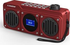 Avantree Boombyte FM Small Radio with Bluetooth Speaker, Portable with Powerful Sound, Stereo Sound, Micro SD Card Slot and USB Port, Battery-Operated MP3 Player, Red