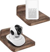Medinis sieninis garsiakalbių stovas, plaukiojanti lentyna, monitoriaus kameros laikiklis, maža lentyna "Bluetooth" garsiakalbiams, interneto kamerai, mobiliesiems telefonams, tinkliniam maršrutizatoriui, žaislų ekrano kabelių dėžutėms Wood (2)