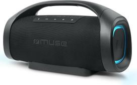 MUSE 300 W nešiojamasis "Bluetooth" garsiakalbis, apsaugotas nuo purslų, juodas, su besikeičiančių spalvų LED žibintais, belaidžiu ir stereofoniniu suporavimu, idealiai tinka lauke, atsparus vandeniui (IPX6)