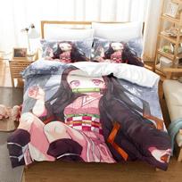 Anime Demon Slayer patalynės komplektas Nezuko Kamado užvalkalas ant antklodės antklodė patalynė viengulis dvigulis pilnas karalienės dydžio 3D vaikams mergaitėms berniukams dovana US Twin(172x218cm)