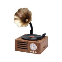 Retro radijo nešiojamasis mini FM radijas Bluetooth garsiakalbis MP3 muzikos dėžutė Vintage įrašų grotuvas su mikrofono palaikymu TFCcard / AUX Play ruda