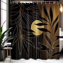 Black and Gold Boho Shower Curtain, Mid Century Modern Shower Curtains for Bathroom, Mens Bath Curtain Set, Waterproof Fabric 90x180cm