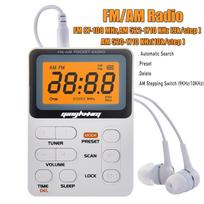Mini FM/AM radijo nešiojamasis kišeninis radijas su LED ekranu 3,5 mm ausinių palaikymo rankinis / automatinio įrašymo stoties 9K/10K imtuvas balta