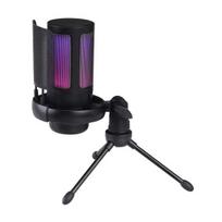 Žaidimų mikrofonas su trikojo stovu triukšmo mažinimo RGB kvėpuojančios šviesos dizaino stiprinimo valdymo Plug-Play universalus USB mikrofonas juoda