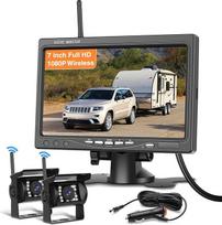 Belaidis atbulinės eigos kamerų rinkinys su 7 colių monitoriumi, 2 atbulinės eigos kameros IP68 vandeniui atsparus IR naktinio matymo belaidis automobilinis fotoaparatas RV sunkvežimiams, autobusams, sunkvežimiams, sunkvežimiams, nameliams ant ratų 12V-36