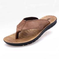 Vasariniai batai Vyriškos šlepetės Natūrali oda Vyriškos šlepetės per pirštą Plokščiapadžiai vyriški sandalai Atostogoms Neslystantys Juodos Khaki A673 6.5 chaki