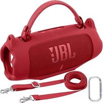 Khanka JBL Charge 6 silikoninis apsauginis dėklas su nuimamu dirželiu per petį ir kabliuku, lankstus minkštas dėklas JBL Charge 6 nešiojamajai "Bluetooth" kolonėlei, tik dėklas (raudonas)