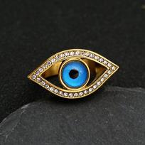 Ring gold plated diamond blue angel eyes hip hop ring 7