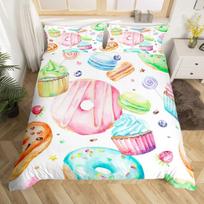 Kawaii Spurgos Antklodės Užvalkalų Rinkinys Spalvingas Saldus Spurgos Lovos Patalynės Rinkinys Skanus Desertas Rožinis Violetinis Antklodės Užvalkalas Mergaičių Kambario Dekoracija EU single(135x200cm)