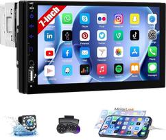 CAMECHO automobilinis radijas "Bluetooth" 1 DIN su atbulinės eigos kamera, 7 colių ekrano jutiklinis automobilinis radijas su FM Mirror Link vairo valdymu EQ Sound AUX USB + mygtukų apšvietimas