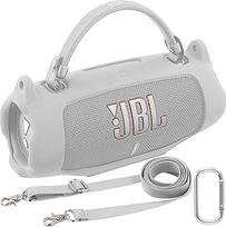 Khanka JBL Charge 6 silikoninis apsauginis dėklas su nuimamu dirželiu per petį ir kabliuku, lankstus minkštas dėklas JBL Charge 6 nešiojamajai "Bluetooth" kolonėlei, tik dėklas (baltas)