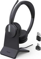 Yealink BH70 su stovu "Bluetooth" ausinės su mikrofonu namų biurui, iki 35 valandų pokalbio laiko, "Teams" sertifikuotos dvigubos "Bluetooth" belaidės ausinės, ≤90 min. greitas įkrovimas, USB C į A