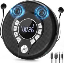 "Greadio Discman" CD grotuvas Nešiojamasis CD grotuvas su 2000 mAh įkraunama baterija, apsaugotas nuo nuslydimo ir smūgių, suderinamas su FM siųstuvu, USB, AUX išvestimi, ausinėmis, dvigubu garsiakalbiu (juodas)