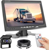 "Hikity" atbulinės eigos kameros rinkinys su 7 colių HD monitoriumi, 18 LED infraraudonųjų spindulių naktinio matymo IP68 vandeniui atspari automobilio kamera + 7 colių atbulinės eigos monitorius RV autobusui, priekabai, sunkvežimiui su 20 m 4 kontaktų av