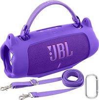 "Khanka For JBL Charge 6" silikoninis apsauginis dėklas su nuimamu dirželiu per petį ir kabliuku, lankstus minkštas dėklas "JBL Charge 6" nešiojamajai "Bluetooth" kolonėlei, tik dėklas (violetinis)