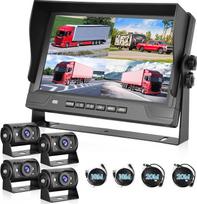 1080P galinio vaizdo kamera su 4 padalytu 9 colių monitoriumi, palaiko 4 kameras DVR/IP68, atspari vandeniui/nakties matymui, skirta sunkvežimiams, nameliams ant ratų, karavanams su 2x10M ir 2x20M kabeliais
