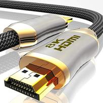 8K HDMI kabelis 2.1-8K @ 60Hz 4K @ 120Hz DSC - HDTV 7680 x 4320 - UHD II - HDMI 2.1 2.0a 2.0b - 3D High Speed Ethernet HDR - ARC Precision Connector Suderinama su "Blu Ray" PS4 PS5 "Xbox" Balta