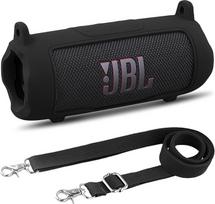 Khanka JBL Flip 7 silikoninis dėklas su nuimamu dirželiu per petį, smūgiams atsparus minkštas dėklas JBL Flip 7 nešiojamajai "Bluetooth" kolonėlei, tik dėklas (juodas)
