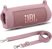 Khanka JBL Flip 7 silikoninis dėklas su nuimamu dirželiu per petį, smūgiams atsparus minkštas dėklas JBL Flip 7 nešiojamajai "Bluetooth" kolonėlei, tik dėklas (rožinis)