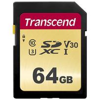 Transcend 500S - Flash-Speicherkarte - 64GB - Video Class V30 / UHS-I U3 / Class10 - SDXC UHS-I (TS64GSDC500S)
