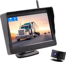 Skaitmeninės belaidės atbulinės eigos kameros rinkinys su 5 colių LCD monitoriumi, HD WiFi belaidė atbulinės eigos kamera, IP68 atspari vandeniui, 145° platus kampas, lengvas montavimas, 300 m atstumas, skirta 12-36 V sunkvežimiams, pikapams