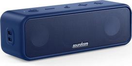 Soundcore 3 Bluetooth speaker, stereo sound, titanium membrane audio driver, PartyCast, BassUp, 24 hour battery, IPX7 water protection, custom EQ, for home, outdoors, garden (in blue)