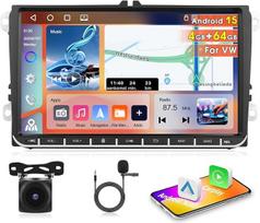 [4G+64G] "Motorsi" automobilinis radijas VW/Seat/Passat/Golf/Polo/Skoda, belaidis "Carplay" su "Android 15.0", 2-DIN 9 colių HD jutiklinis ekranas, "Android Car/Bluetooth/GPS/SWC/EQ/FM/RDS+mikrofonas
