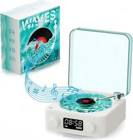 "Waves" "Bluetooth" garsiakalbis, nešiojamasis belaidis senovinių plokštelių grotuvas su keturiais režimais, "Waves" retro patefonas su reguliuojamomis šviesomis, jūros baltasis triukšmas