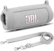 Khanka JBL Flip 7 silikoninis dėklas su nuimamu dirželiu per petį, smūgiams atsparus minkštas dėklas JBL Flip 7 nešiojamajai "Bluetooth" kolonėlei, tik dėklas (baltas)