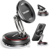 SYNCWIRE MagSafe automobilinis telefono laikiklis [2 ašių dizainas], siurbimo taurės telefono laikiklis su N52 magnetais, sukasi 360° kampu, suderinamas su iPhone 12-15 serijos telefonais ir MagSafe dėklais, matinės juodos spalvos