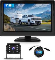 VECHTEL atbulinės eigos kamera su 5 colių IPS HD monitoriumi ir 1 kamera, IP68 vandeniui atspari infraraudonųjų spindulių naktinio matymo kamera, atbulinės eigos kamera automobiliui, sunkvežimiui, priekabai, karavanui, nameliams ant ratų, 10 m kabelis