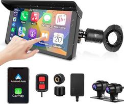 VSYSTO CS5 motociklo "Carplay" ekranas, belaidis "CarPlay" ir "Android" automobilis, 5 colių vandeniui atsparus jutiklinis ekranas motociklui su 1080P dviguba kamera, "Bluetooth", GPS navigacija, balso asistentas, TPMS