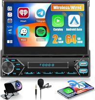 [2+64G] "Hikity Android" automobilinis radijas 1 DIN su navigacija Belaidis "Carplay Android Anto", 7 colių ekranas ištraukiamas jutiklinis ekranas automobilinis radijas 1 DIN su GPS WiFi Bluetooth FM SWC atbulinės eigos kamera