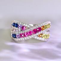 Rainbow Ring, Cross Design Light Luxury Creative Ring, Geometric Round Ring 6